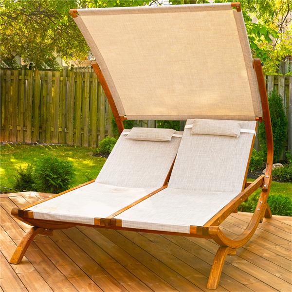 Image of Leisure Season | Double Reclining Lounge Chair With Canopy - Beige | Rona
