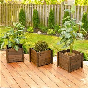 Ensemble de 3 grandes jardinières en bois, brun moyen