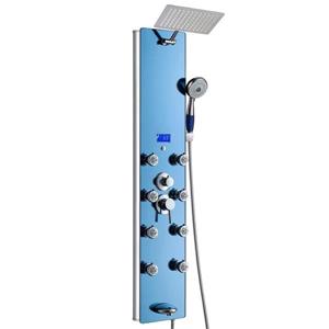 Panneau de douche multifonction d'AKDY, verre trempé, bleu, 52 po