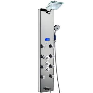 Panneau de douche à commande thermostatique d'AKDY, verre trempé, argenté, 51 po