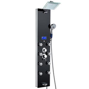 Panneau de douche multifonction d'AKDY, verre trempé, noir, 51 po