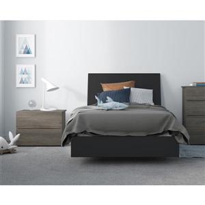 Ensemble de chambre à coucher 3 pièces Avatar, gris écorce et noir, lit simple