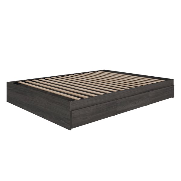 Nexera Storage Platform Bed - 3-Drawer - Bark Grey - Queen Size