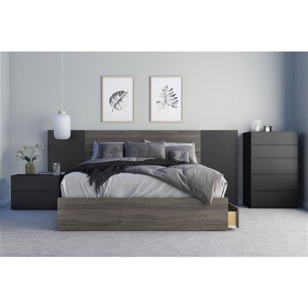 Nexera Storage Platform Bed 3 Drawer, Grey Queen Size Bed Frame With Drawers