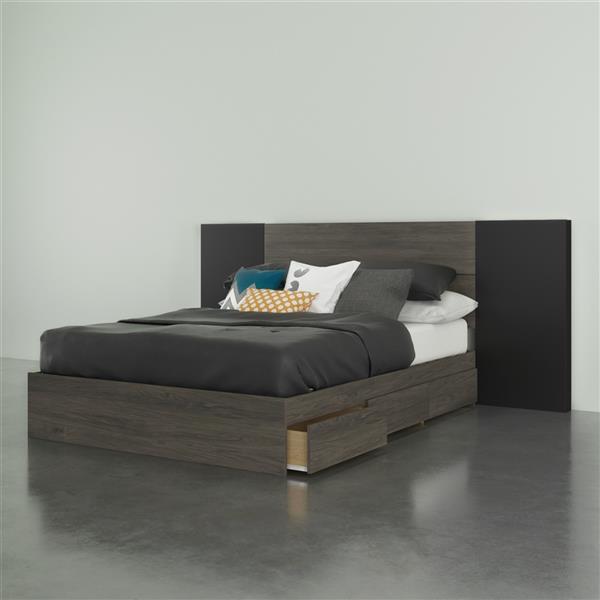 Nexera 3 Piece Bedroom Set -  Bark Grey and Black - Full Size