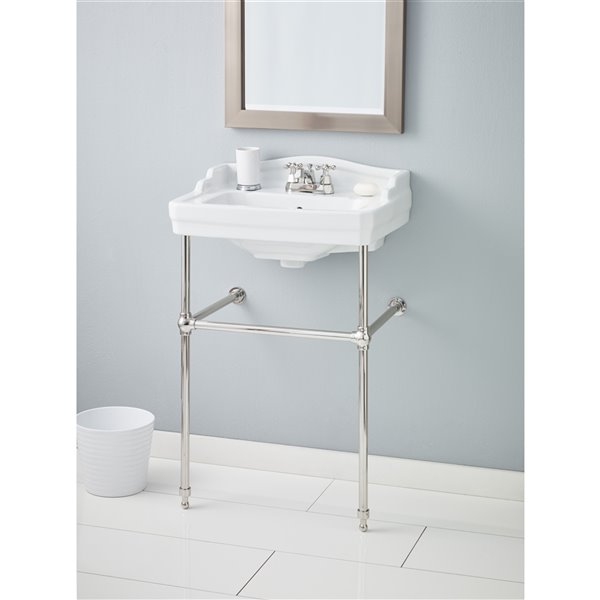 Cheviot Essex Console Bathroom Sink - Vitreous China - 24-in - White/Polished Nickel