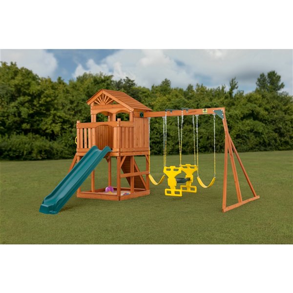 Creative Cedar Designs Timber Valley Playset -  Multicolor with Green Slide