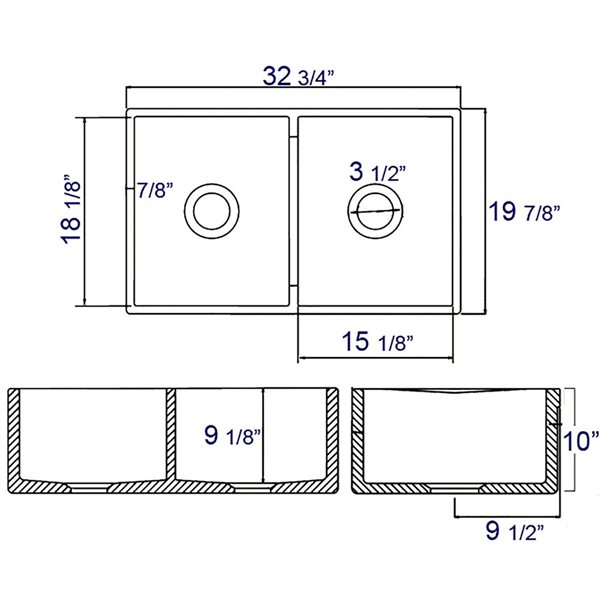 ALFI brand Apron Front/Farmhouse Kitchen Sink - Double Bowl - 32.75-in x 19.88-in - White