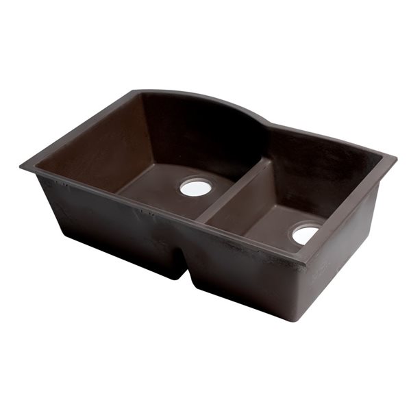 ALFI brand Undermount Kitchen Sink - Double Offset Bowl - 33-in x 20.75-in - Brown