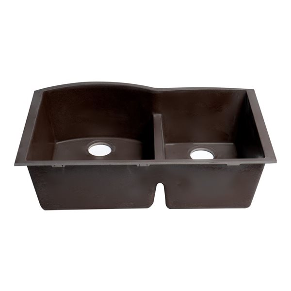 ALFI brand Undermount Kitchen Sink - Double Offset Bowl - 33-in x 20.75-in - Brown