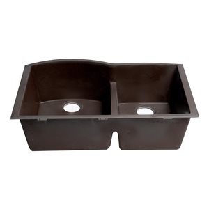 ALFI brand Undermount Kitchen Sink - Double Offset Bowl - 33-in x 20.75-in - Brown