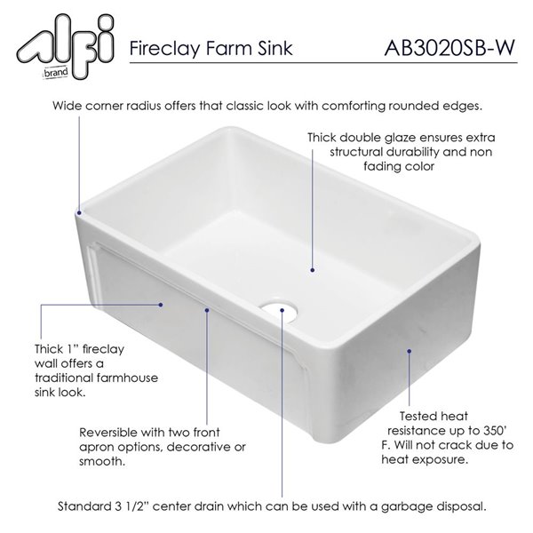 ALFI brand Apron Front/Farmhouse Kitchen Sink - Single Bowl - 29.75-in x 20.88-in - White