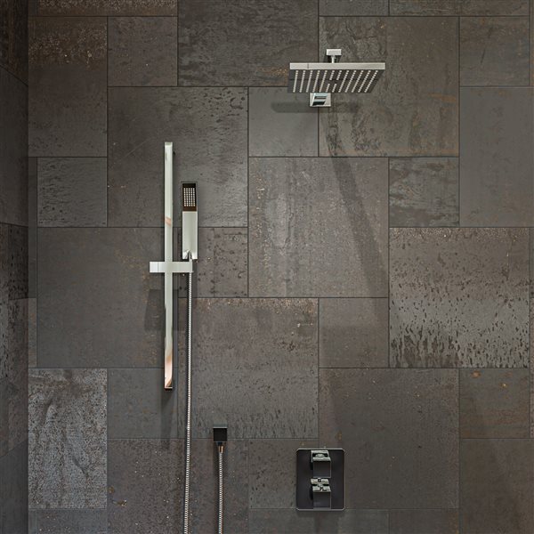 ALFI brand Thermostatic Shower Bar System with Diverter - Square Shower Head - Polished Chrome