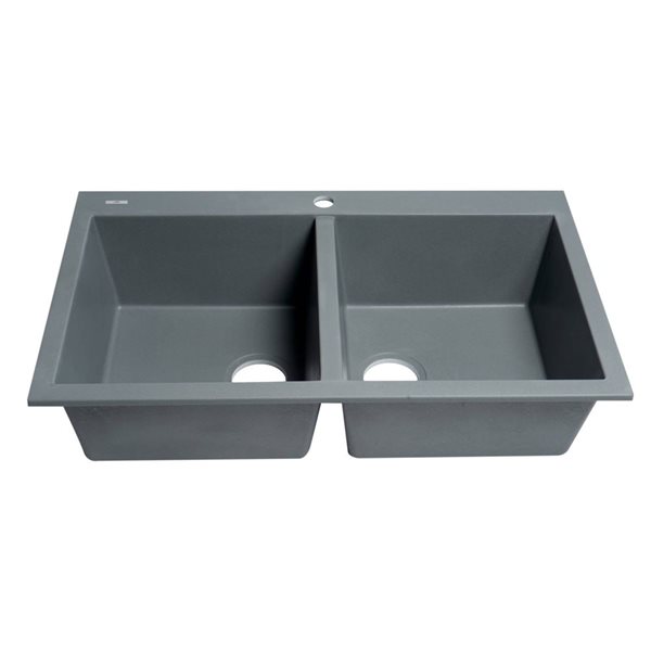 ALFI brand Drop-in Kitchen Sink - Double Bowl - 33.88-in x 20.13-in - Grey