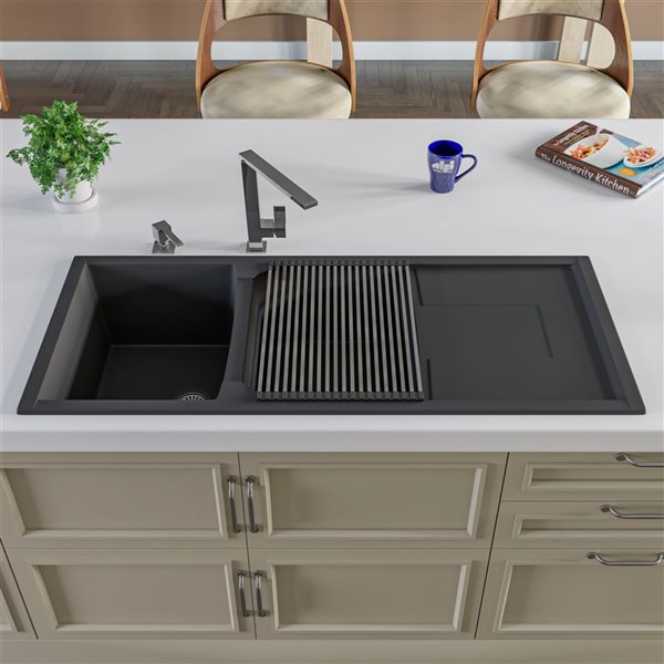 ALFI brand Drop-in Kitchen Sink - Double Bowl - 45.75-in x 19.75-in - Black