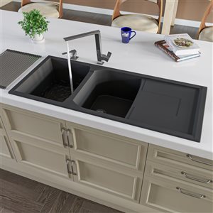 ALFI brand Drop-in Kitchen Sink - Double Bowl - 45.75-in x 19.75-in - Black