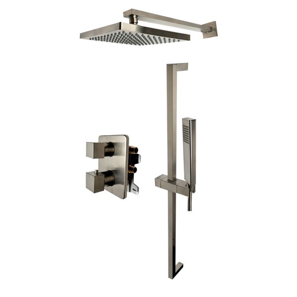 ALFI brand Thermostatic Shower Bar System with Diverter - Square Shower Head - Brushed Nickel