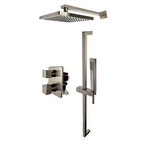 ALFI brand Thermostatic Shower Bar System with Diverter - Square Shower Head - Brushed Nickel