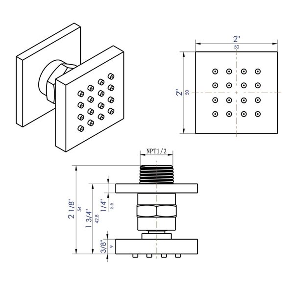 ALFI brand Square Adjustable Shower Jet - 2-in - Polished Chrome