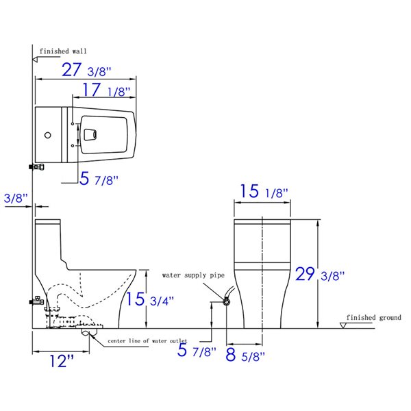 EAGO Square 1-Piece Toilet - Dual Flush - Standard Height - 15.75-in - White