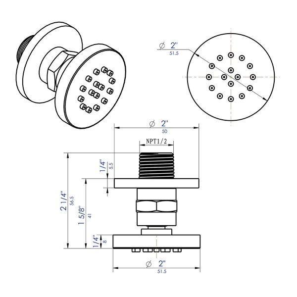 ALFI brand Round Adjustable Shower Jet - 2-in - Brushed Nickel