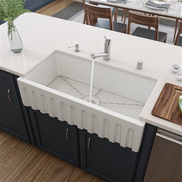 ALFI brand Apron Front/Farmhouse Kitchen Sink - Single Bowl - 36-in x 18-in - White