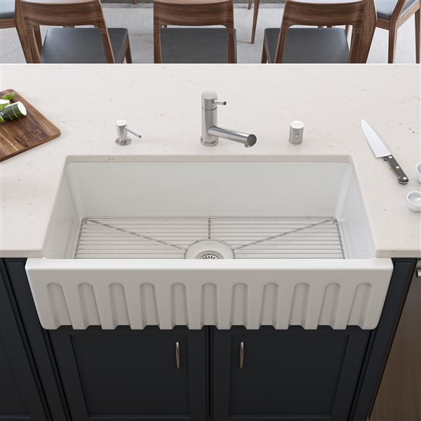 ALFI brand Apron Front/Farmhouse Kitchen Sink - Single Bowl - 36-in x 18-in - White