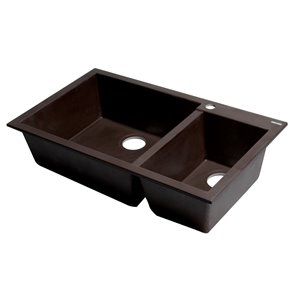 ALFI Brand Drop-in Kitchen Sink - Double Offset Bowl - 33.88-in x 19.75-in - Brown