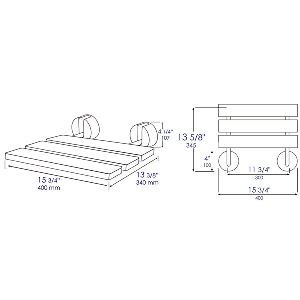 ALFI brand Folding Shower Seat Bench - 16-in - Wood and Brushed Nickel