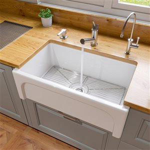 ALFI Brand Apron Front/Farmhouse Kitchen Sink - Single Bowl - 30-in x 18.13-in - White Fireclay