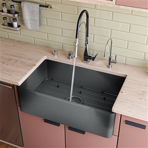 ALFI Brand Apron Front/Farmhouse Kitchen Sink - Single Bowl - 32.63-in x 20.88-in - Grey
