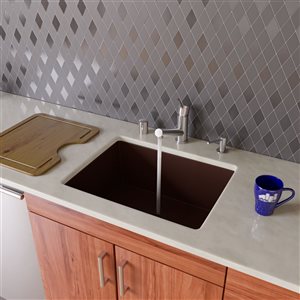 ALFI Brand Undermount Kitchen Sink - Single Bowl - 23.63-in x 16.88-in - Brown