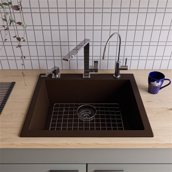 ALFI brand Drop-in Kitchen Sink - Single Bowl - 23.63-in x 20.13-in - Brown