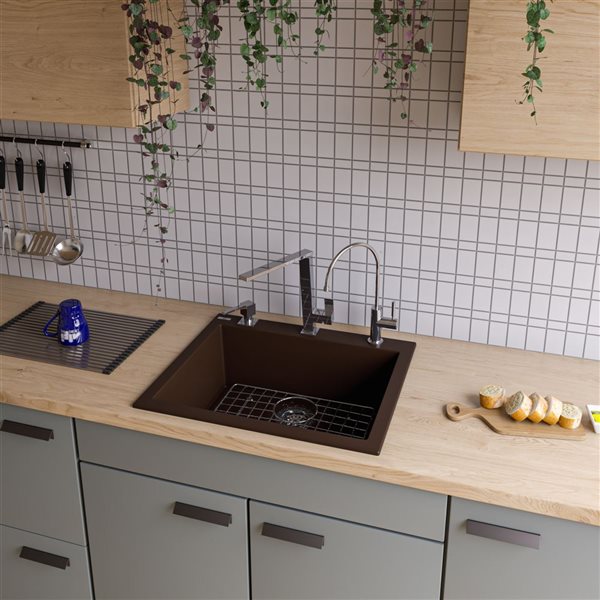 ALFI brand Drop-in Kitchen Sink - Single Bowl - 23.63-in x 20.13-in - Brown
