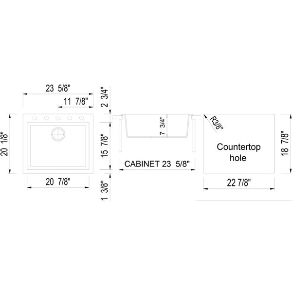 ALFI brand Drop-in Kitchen Sink - Single Bowl - 23.63-in x 20.13-in - Brown