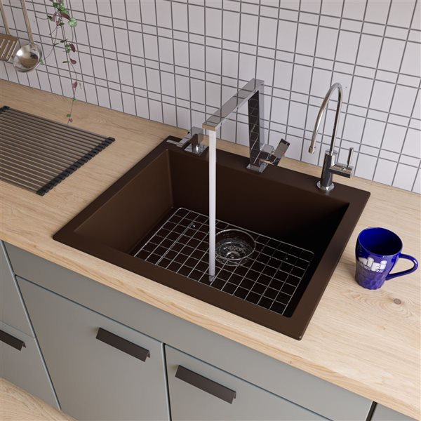 ALFI brand Drop-in Kitchen Sink - Single Bowl - 23.63-in x 20.13-in - Brown
