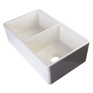 ALFI Brand Apron Front/Farmhouse Kitchen Sink - Double Bowl - 32.75-in x 19.88-in - Off-White