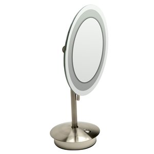 ALFI Brand Round Cosmetic Mirror with LED Light - 5x Magnify - 9-in- Brushed Brass