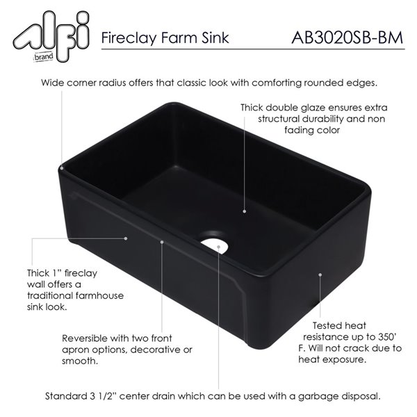 ALFI brand Apron Front/Farmhouse Kitchen Sink - Single Bowl - 29.75-in x 20.88-in - Matte Black