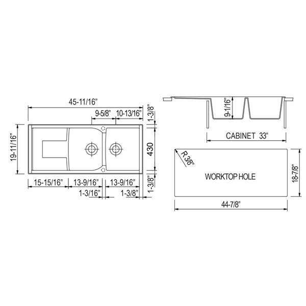 ALFI brand Drop-in Kitchen Sink - Double Bowl - 45.75-in x 19.75-in - White