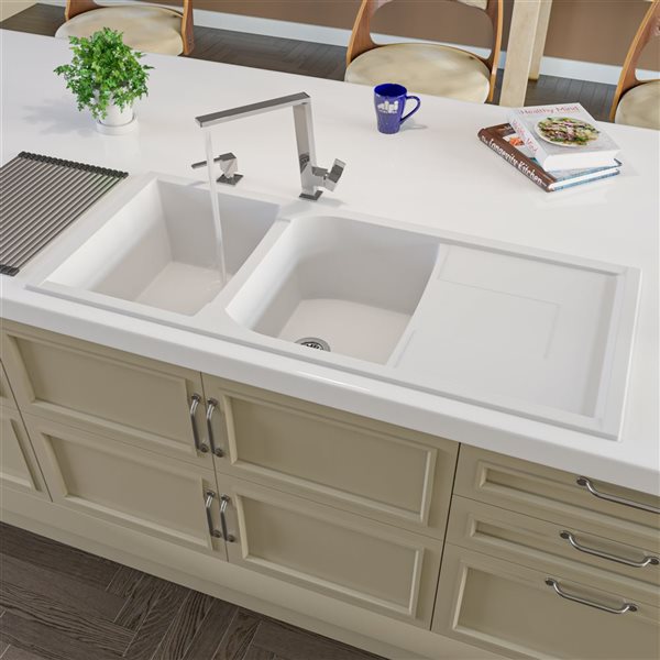 ALFI brand Drop-in Kitchen Sink - Double Bowl - 45.75-in x 19.75-in - White