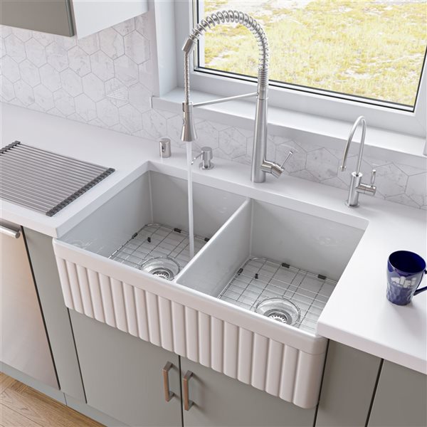 Image of Alfi Brand | Apron Front/farmhouse Kitchen Sink - Double Bowl - 32.75-In X 19.88-In - Pure White | Rona