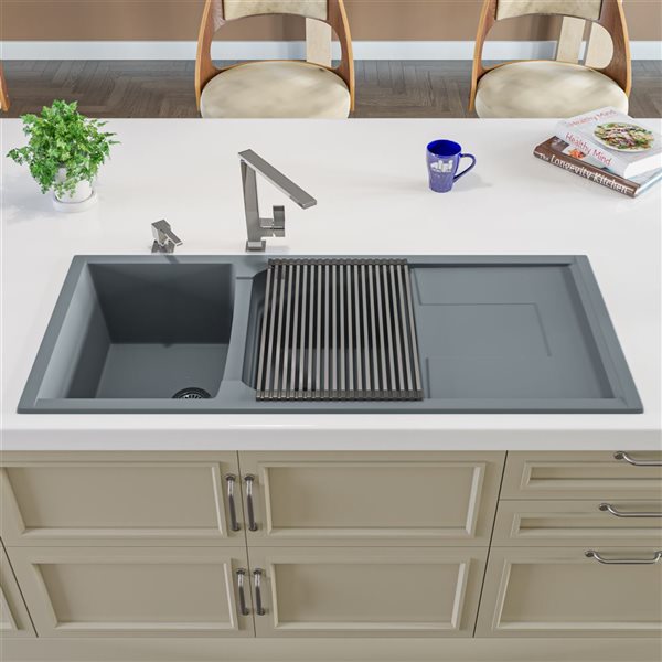 ALFI brand Drop-in Kitchen Sink - Double Bowl - 45.75-in x 19.75-in - Grey