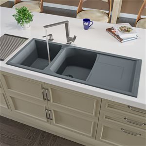 ALFI brand Drop-in Kitchen Sink - Double Bowl - 45.75-in x 19.75-in - Grey