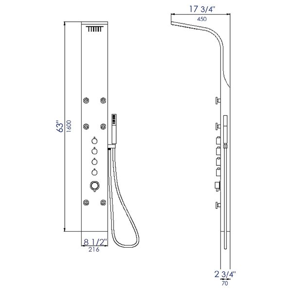 ALFI brand Shower Panel System with 6 Body Sprays - Brushed Stainless Steel