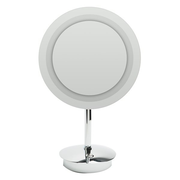 ALFI brand Round Cosmetic Mirror with LED Light - 5x Magnify - 9-in- Polished Brass