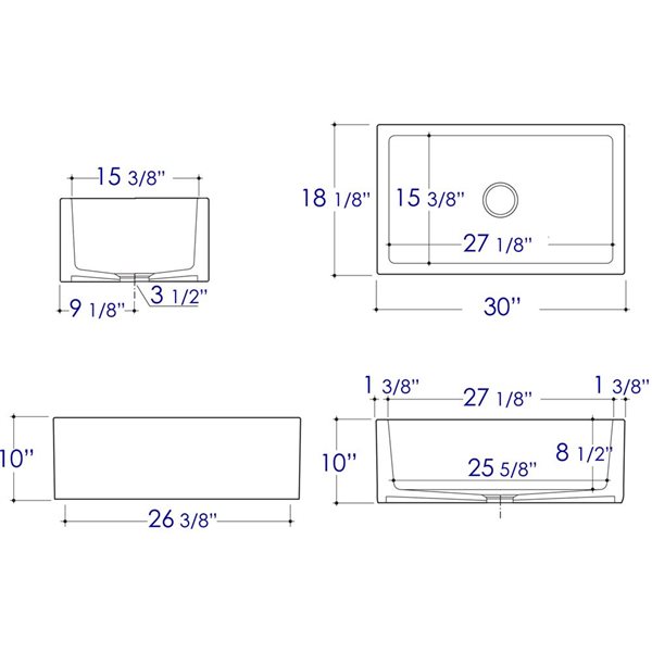 ALFI brand Apron Front/Farmhouse Kitchen Sink - Single Bowl - 30-in x 18.13-in - White
