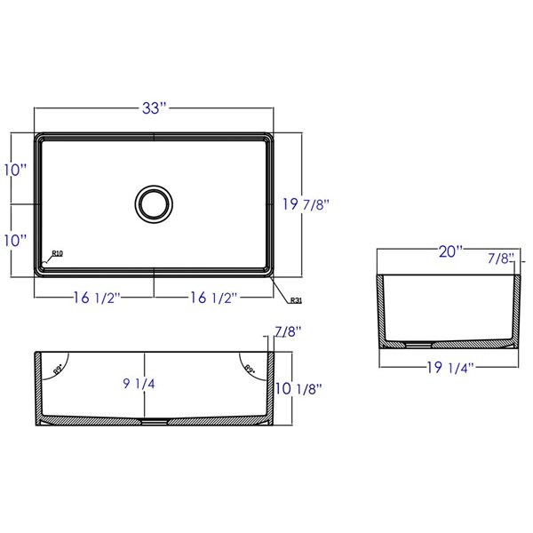 ALFI brand Apron Front/Farmhouse Kitchen Sink - Single Bowl - 33-in x 20-in - White