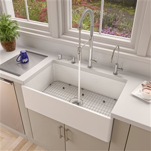 ALFI brand Apron Front/Farmhouse Kitchen Sink - Single Bowl - 33-in x 20-in - White