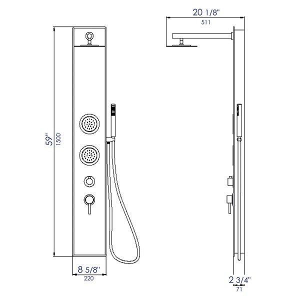 ALFI brand Shower Panel System with 2 Body Sprays - Rain Shower Head - Black